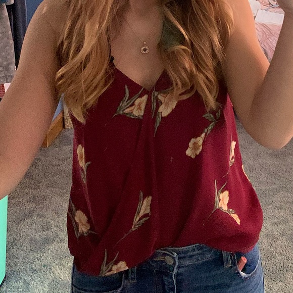 Forever 21 dark red floral spaghetti strap top - Picture 1 of 13